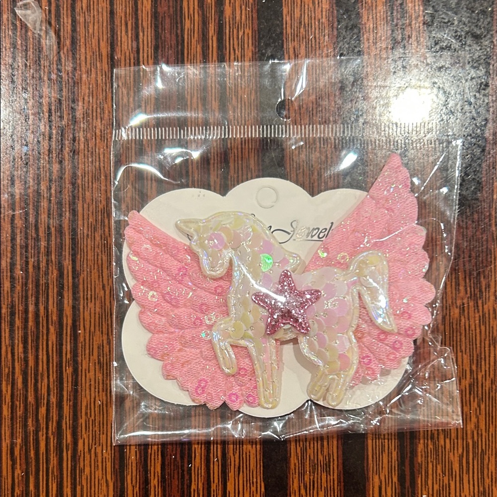 Pink Glitter Pegasus Hair Clip